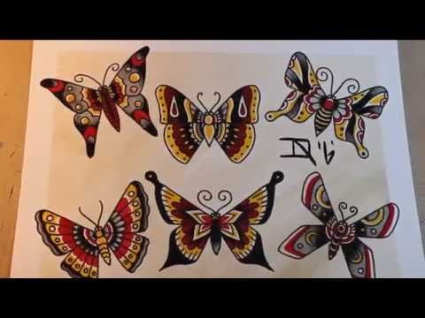 Traditional Butterflies - Tattoo Flash Painting