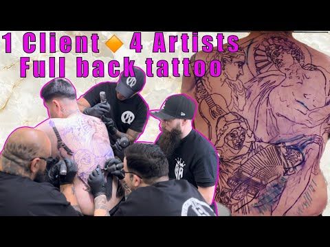 FULL BACK TATTOO DONE BY 4 ARTISTS 😱