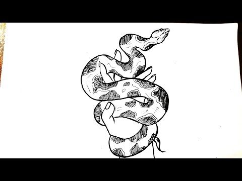How to draw a hand with snake || Snake tattoo design || Snake drawing