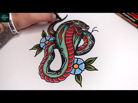 Learn How to Draw an Old School Cobra Snake Tattoo Design