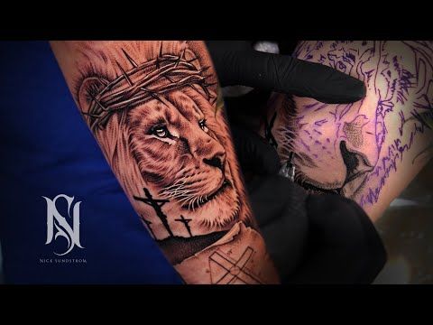 Lion & Crown of Thorns Tattoo Time Lapse | Nick Sundstrom