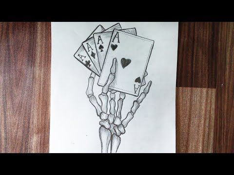 How To Draw Skeleton Hand Holding Ace's Cards || Tattoo Drawing Tutorial