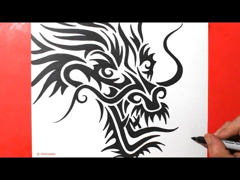How to Draw a Tribal Dragon Tattoo Design / Sketch #24