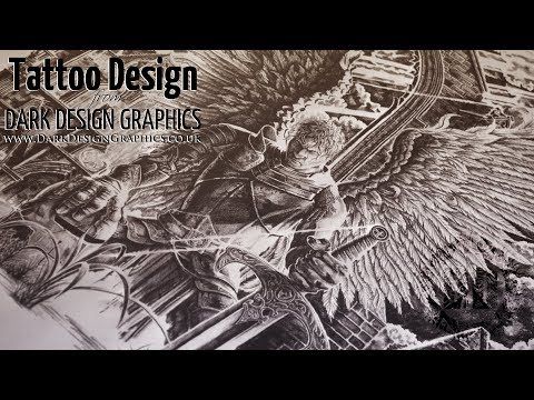 Full Back Fallen Guardian Angel Tattoo Design - Dark Design Graphics