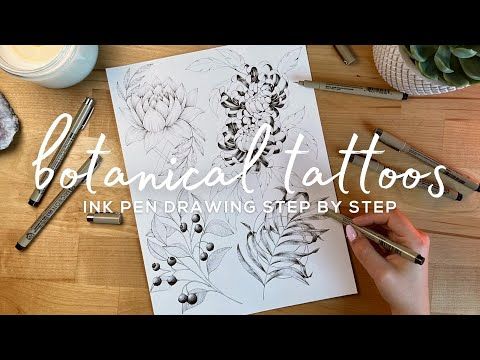 Botanical Tattoo Design Step by Step // PEN & INK DRAWING TUTORIAL